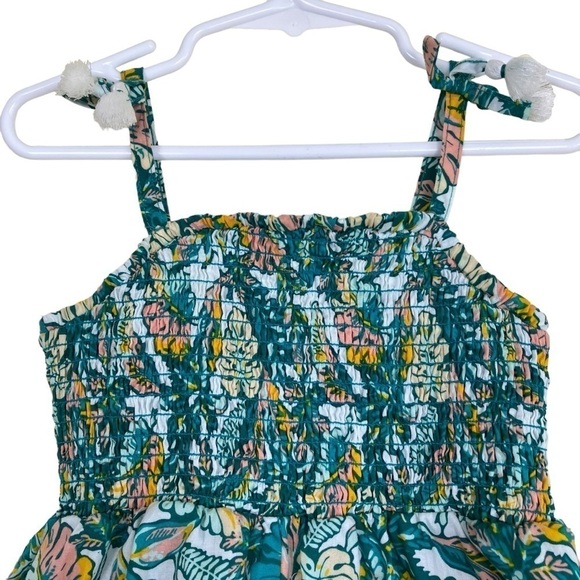 Tommy Bahama Girls Smocked Tank Romper Green Pink Tropical Print Sz 4T - Picture 2 of 15